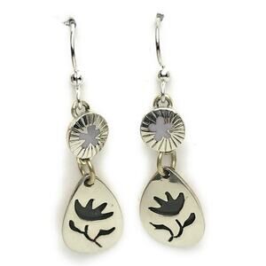 Far Fetched Cutout Flower Dangle Earrings Handmade Silver Plated